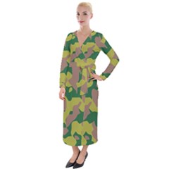 Pattern-camaouflage Velvet Maxi Wrap Dress by nateshop