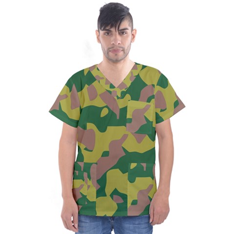 Pattern-camaouflage Men s V-neck Scrub Top by nateshop