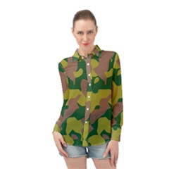 Pattern-camaouflage Long Sleeve Chiffon Shirt