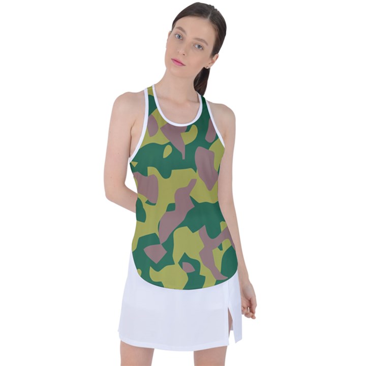 Pattern-camaouflage Racer Back Mesh Tank Top