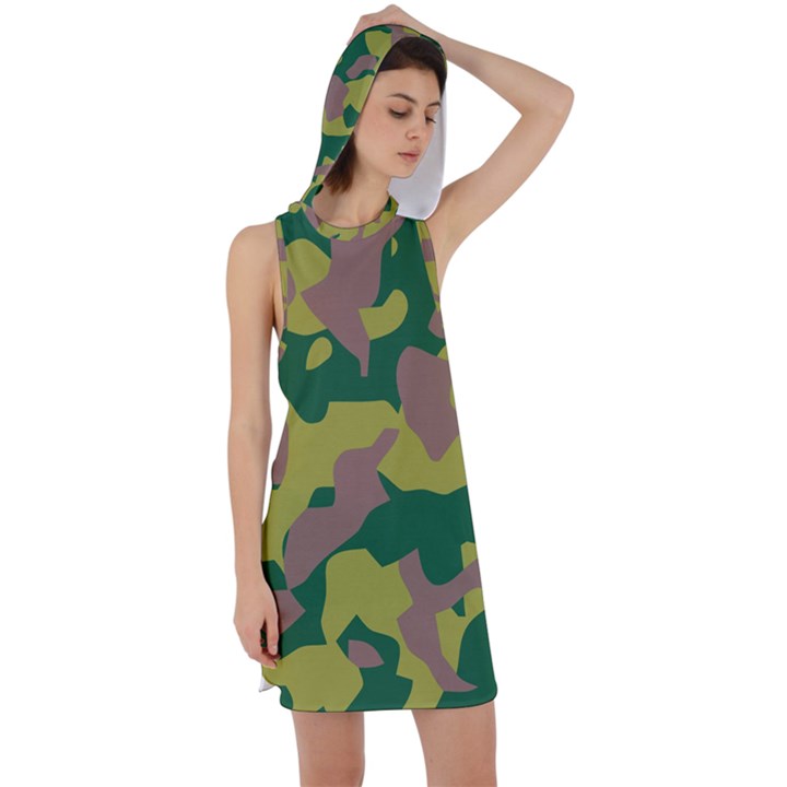 Pattern-camaouflage Racer Back Hoodie Dress