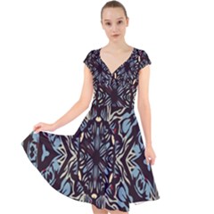 Pattern-mandala Cap Sleeve Front Wrap Midi Dress by nateshop