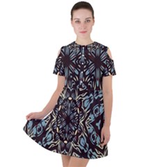 Pattern-mandala Short Sleeve Shoulder Cut Out Dress  by nateshop