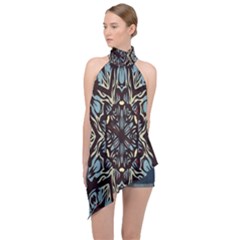 Pattern-mandala Halter Asymmetric Satin Top by nateshop