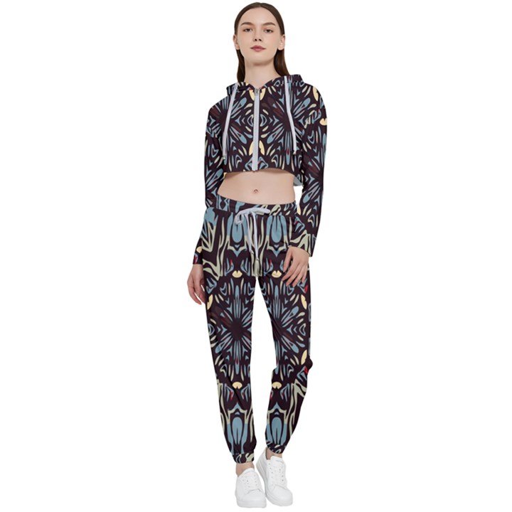 Pattern-mandala Cropped Zip Up Lounge Set