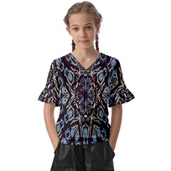 Pattern-mandala Kids  V-neck Horn Sleeve Blouse by nateshop