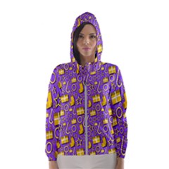 Pattern-purple-cloth Papper Pattern Women s Hooded Windbreaker by nateshop