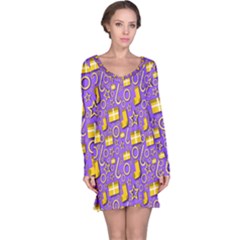 Pattern-purple-cloth Papper Pattern Long Sleeve Nightdress by nateshop