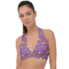 Pattern-purple-cloth Papper Pattern Halter Plunge Bikini Top