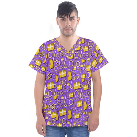 Pattern-purple-cloth Papper Pattern Men s V-neck Scrub Top by nateshop