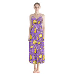 Pattern-purple-cloth Papper Pattern Button Up Chiffon Maxi Dress