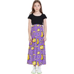 Pattern-purple-cloth Papper Pattern Kids  Flared Maxi Skirt by nateshop