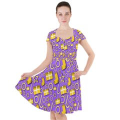 Pattern-purple-cloth Papper Pattern Cap Sleeve Midi Dress by nateshop