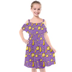 Pattern-purple-cloth Papper Pattern Kids  Cut Out Shoulders Chiffon Dress by nateshop