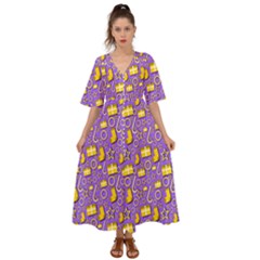 Pattern-purple-cloth Papper Pattern Kimono Sleeve Boho Dress