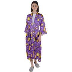 Pattern-purple-cloth Papper Pattern Maxi Satin Kimono by nateshop