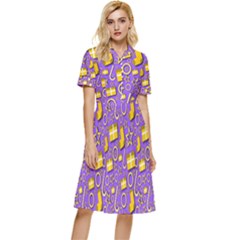 Pattern-purple-cloth Papper Pattern Button Top Knee Length Dress by nateshop