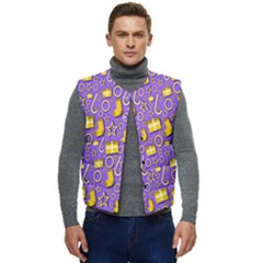 Pattern-purple-cloth Papper Pattern Men s Short Button Up Puffer Vest	 by nateshop