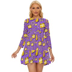 Pattern-purple-cloth Papper Pattern Long Sleeve Babydoll Dress by nateshop