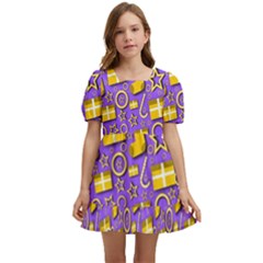 Pattern-purple-cloth Papper Pattern Kids  Short Sleeve Dolly Dress by nateshop