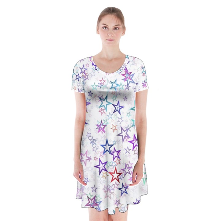 Christmasstars Short Sleeve V-neck Flare Dress