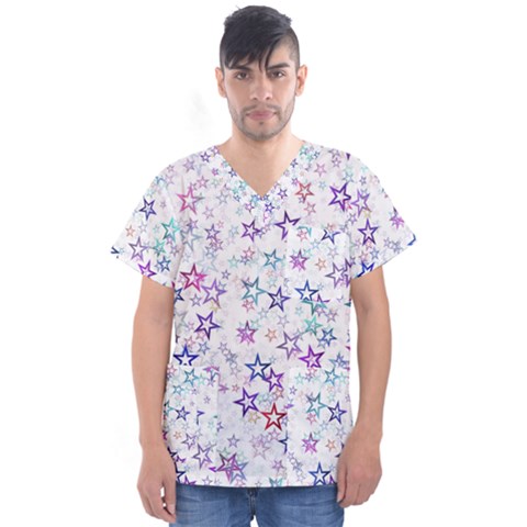 Christmasstars Men s V-neck Scrub Top by kyorashop23