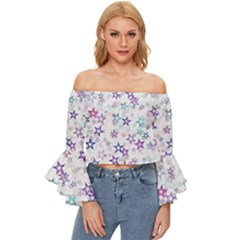 Christmasstars Off Shoulder Flutter Bell Sleeve Top