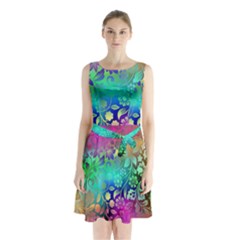 Flower Nature Petal  Blossom Sleeveless Waist Tie Chiffon Dress