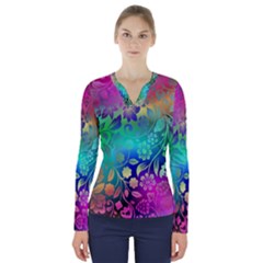 Flower Nature Petal  Blossom V-neck Long Sleeve Top by Ravend