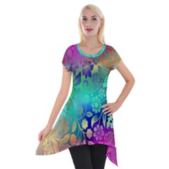 Flower Nature Petal  Blossom Short Sleeve Side Drop Tunic