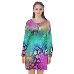 Flower Nature Petal  Blossom Long Sleeve Chiffon Shift Dress 