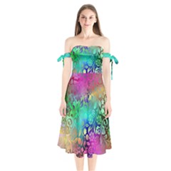 Flower Nature Petal  Blossom Shoulder Tie Bardot Midi Dress by Ravend