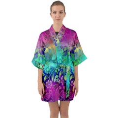 Flower Nature Petal  Blossom Half Sleeve Satin Kimono 