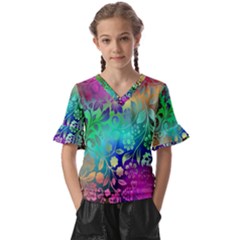 Flower Nature Petal  Blossom Kids  V-neck Horn Sleeve Blouse