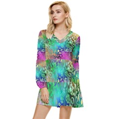 Flower Nature Petal  Blossom Tiered Long Sleeve Mini Dress