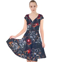 Abstract Flora Floral Flower Pattern Cap Sleeve Front Wrap Midi Dress by Wegoenart