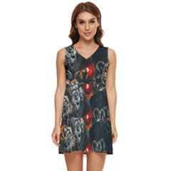 Abstract Flora Floral Flower Pattern Tiered Sleeveless Mini Dress by Wegoenart