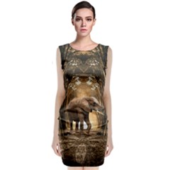 Sculpture Travel Outdoor Nature Elephant Sleeveless Velvet Midi Dress by Wegoenart