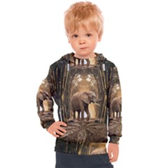 Sculpture Travel Outdoor Nature Elephant Kids  Hooded Pullover by Wegoenart