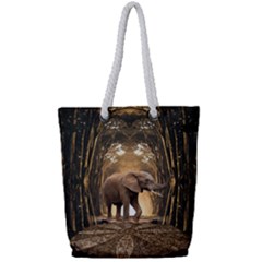 Sculpture Travel Outdoor Nature Elephant Full Print Rope Handle Tote (small) by Wegoenart