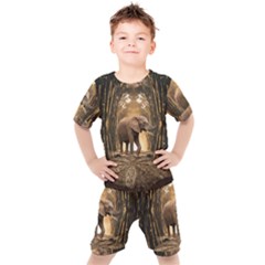 Sculpture Travel Outdoor Nature Elephant Kids  Tee And Shorts Set