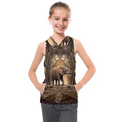 Sculpture Travel Outdoor Nature Elephant Kids  Sleeveless Hoodie by Wegoenart