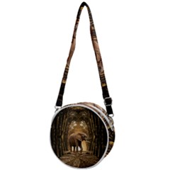 Sculpture Travel Outdoor Nature Elephant Crossbody Circle Bag by Wegoenart