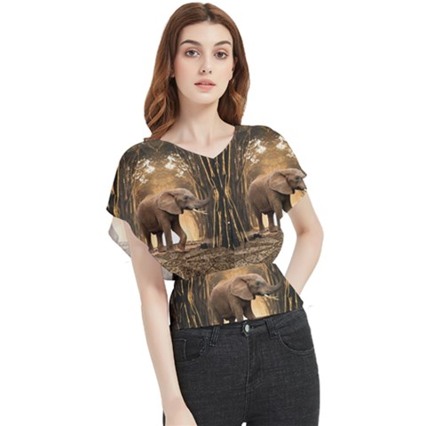 Sculpture Travel Outdoor Nature Elephant Butterfly Chiffon Blouse by Wegoenart