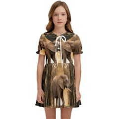 Sculpture Travel Outdoor Nature Elephant Kids  Sweet Collar Dress by Wegoenart