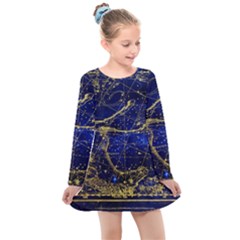 Constellation Horse Dolphin Kids  Long Sleeve Dress by Wegoenart