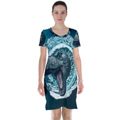 Dinosaur Sea Boat Fantasy Short Sleeve Nightdress by Wegoenart