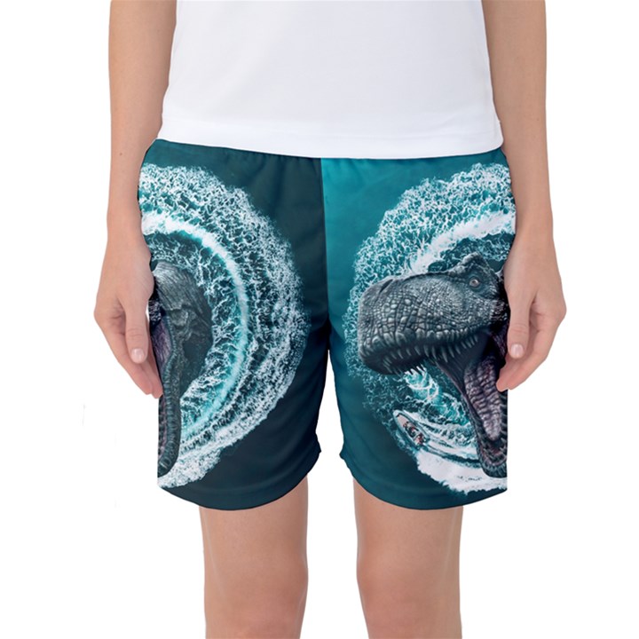 Dinosaur Sea Boat Fantasy Women s Basketball Shorts