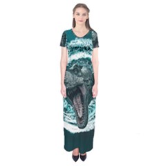 Dinosaur Sea Boat Fantasy Short Sleeve Maxi Dress by Wegoenart