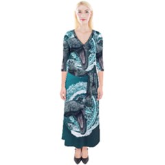 Dinosaur Sea Boat Fantasy Quarter Sleeve Wrap Maxi Dress by Wegoenart